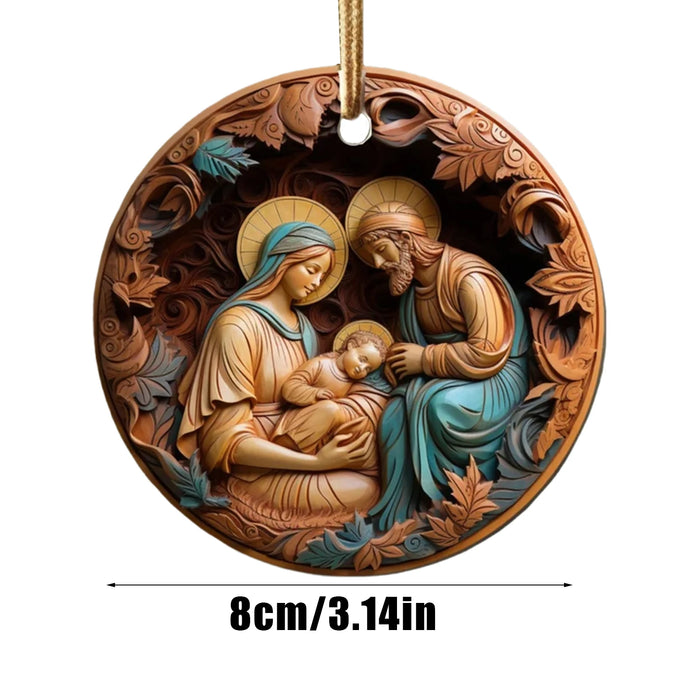 12x Wooden Nativity Scene Ornaments