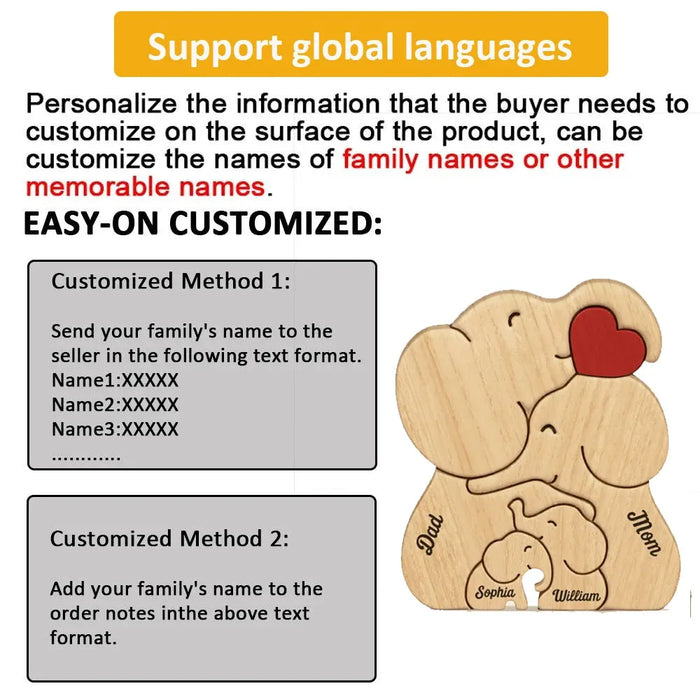 Personalized Family Elephant Wooden Puzzle.