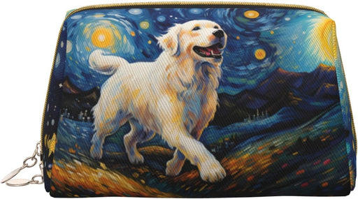 Large Travel Makeup Bag - Vintage Starry Sky Labrador a Pvc Leather Cosmetic Bags for Women with Zipper, Portable Makeup Pouch Skincare Bag Toiletry Bag for Women