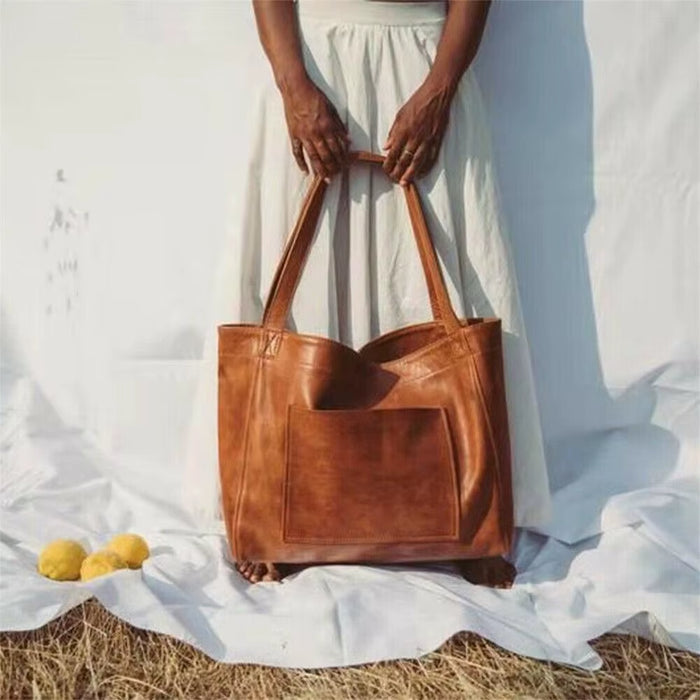 Women Oversized Portable Travel Shoulder Bags Top-Handle Bags Soft Leather Handbags