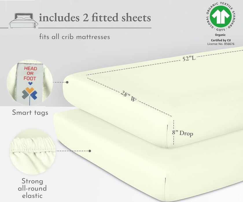 100% Organic Cotton Crib Sheets for Boys or Girls, Set of 2 Fitted Sheets, Cooling & Softest Baby Crib Sheets for Girl, Crib Mattress Sheet or Toddler Bed Sheets, Percale (Green)