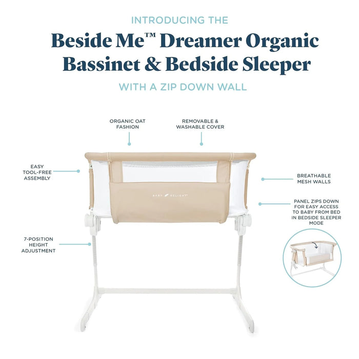 beside Me Side Dreamer Organic Infant Bassinet, Organic Oat Color