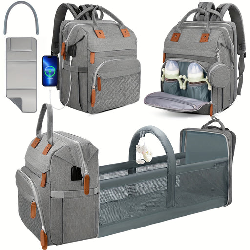 Diaper Bag Backpack With Changing Station, Baby Diaper Bags, Baby Shower Gifts, Multifunctional Diaper Backpack, Pacifier Case, Large Capacity, Grey, As Halloween, Chrismas Gift