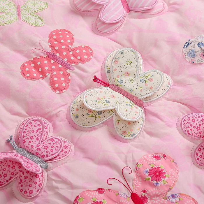 Pink Butterfly Floral Crib Bedding Sets for Girls | 4 Piece Nursery Set | Comforter, Fitted Crib Sheet, Crib Skirt, Diaper Stacker Included
