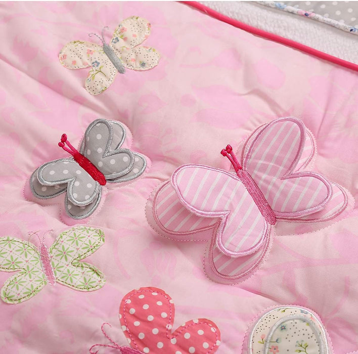 Pink Butterfly Floral Crib Bedding Sets for Girls | 4 Piece Nursery Set | Comforter, Fitted Crib Sheet, Crib Skirt, Diaper Stacker Included