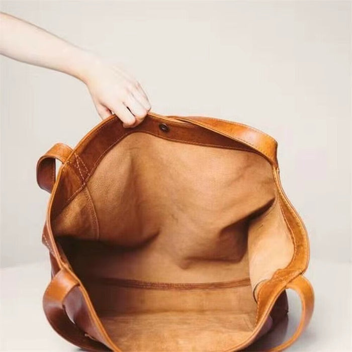 Women Oversized Portable Travel Shoulder Bags Top-Handle Bags Soft Leather Handbags