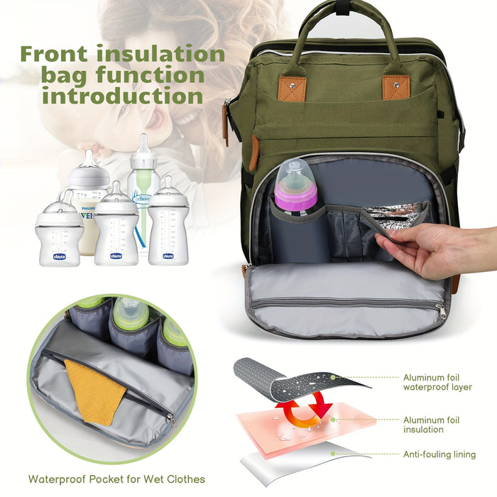 Diaper Bag Backpack With Changing Station - Baby Diaper Bags - Multifunctional Diaper Backpack, Pacifier Case, Large Capacity, Green - For New Parents - Suitable for Everyday Use & Travel - Perfect Gift for Baby Shower, Hallo