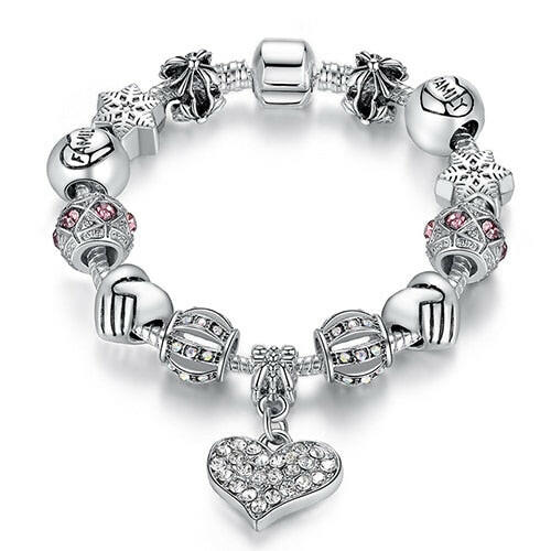 Shanti Silver Crystal Charm Bracelet