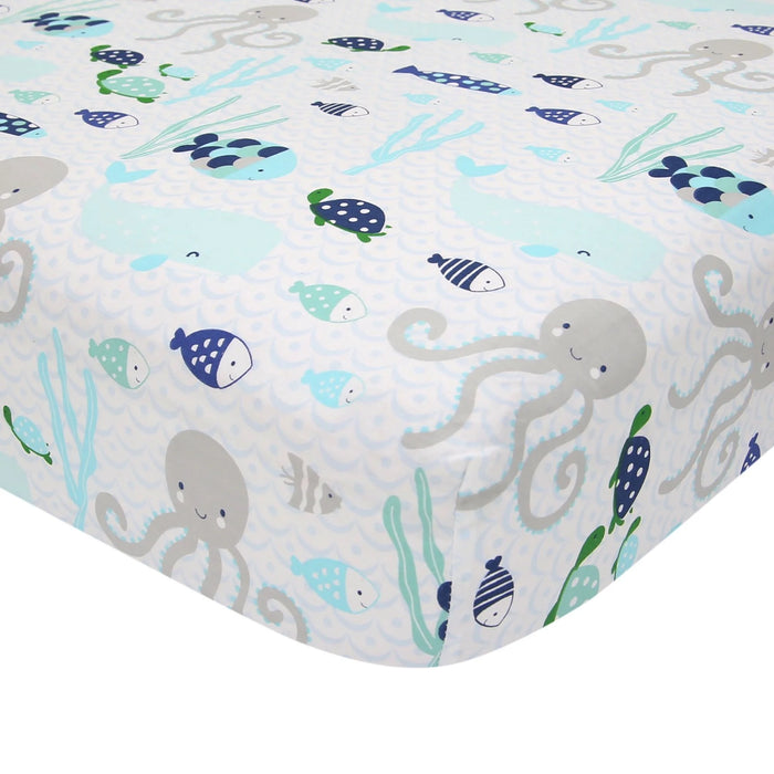 Oceania 6-Piece Crib Bedding Set - Blue, Gray, White, Aquatic