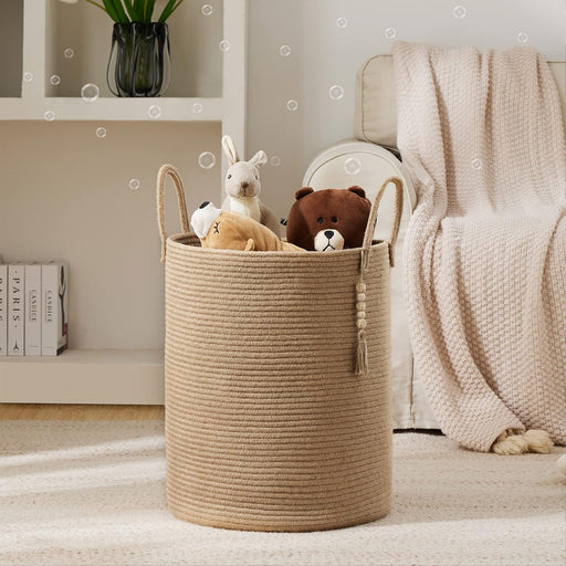 Jute Rope Laundry Hamper Basket, 58L Tall Woven Collapsible Baskets for Blanket Organizing Clothes Hamper for Laundry Bedroom Storage