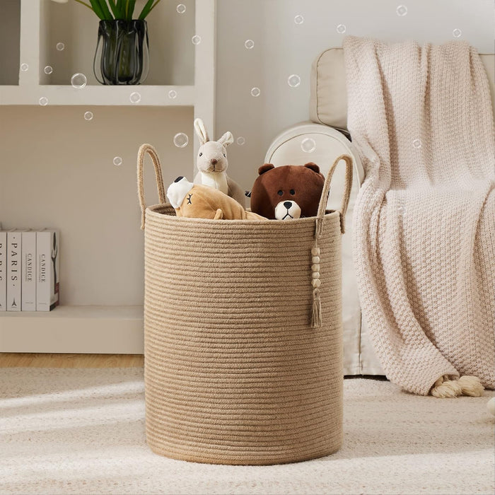 Jute Rope Laundry Hamper Basket, 58L Tall Woven Collapsible Baskets for Blanket Organizing Clothes Hamper for Laundry Bedroom Storage
