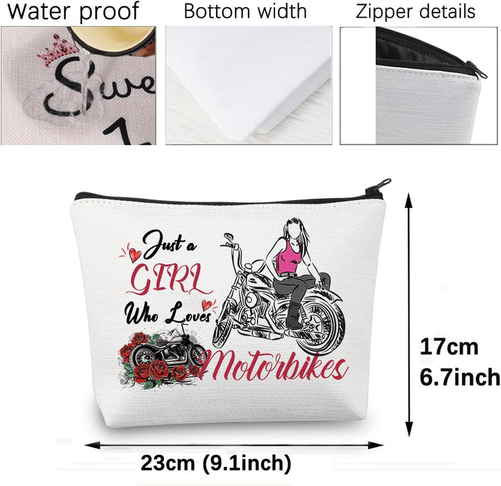 Motorcycle Girl Gifts Just a Girl Who Loves Motorbikes Makeup Cosmetic Bag Motorbike Lover Gifts Motorcycle Rider Gifts (Motorbikes Girl Gifts)
