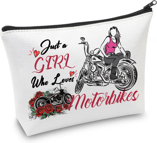 Motorcycle Girl Gifts Just a Girl Who Loves Motorbikes Makeup Cosmetic Bag Motorbike Lover Gifts Motorcycle Rider Gifts (Motorbikes Girl Gifts)