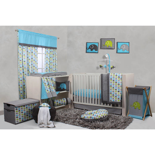 Baccate Classic Striped Elephants Animal Percale 10 Pieces, with Comforter Sheet Crib Skirt