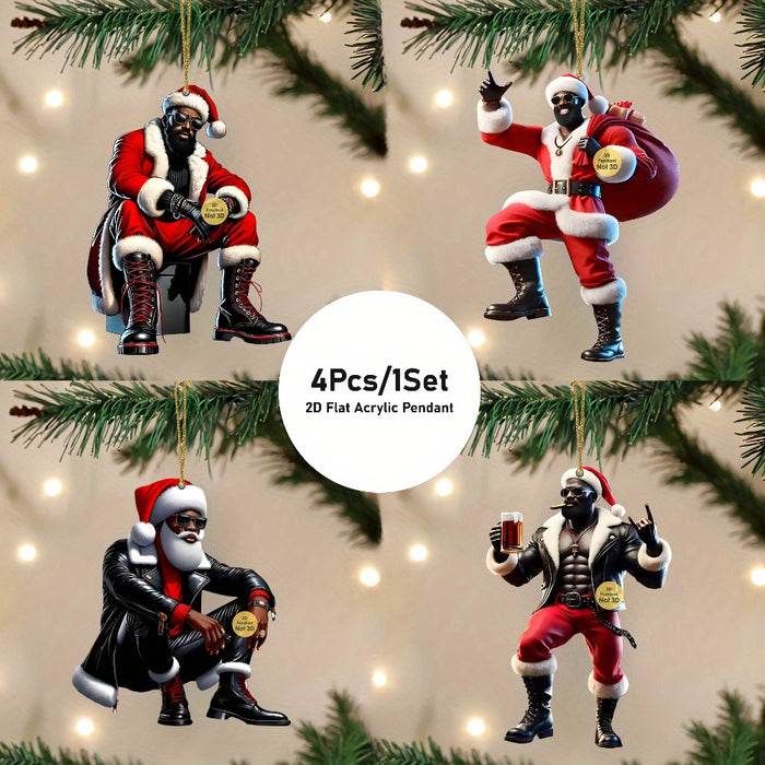 4pcs African American Christmas Ornaments Pendant Set for Tree & Decor.