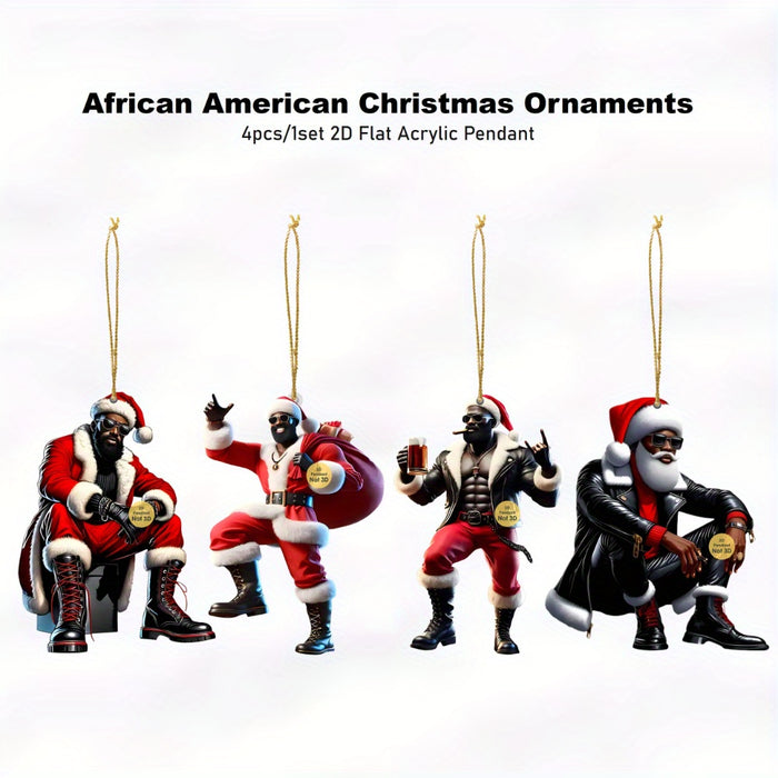 4pcs African American Christmas Ornaments Pendant Set for Tree & Decor.