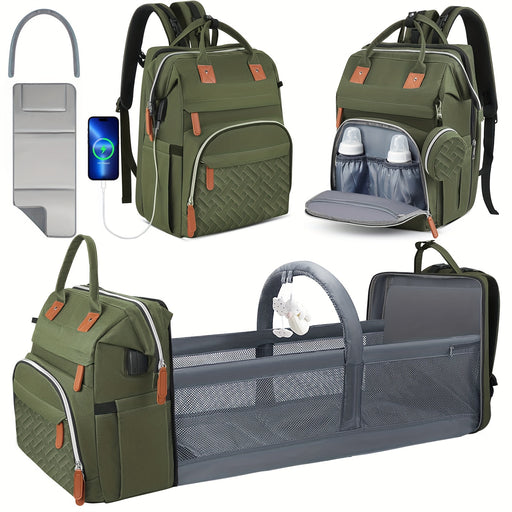 Diaper Bag Backpack With Changing Station - Baby Diaper Bags - Multifunctional Diaper Backpack, Pacifier Case, Large Capacity, Green - For New Parents - Suitable for Everyday Use & Travel - Perfect Gift for Baby Shower, Hallo