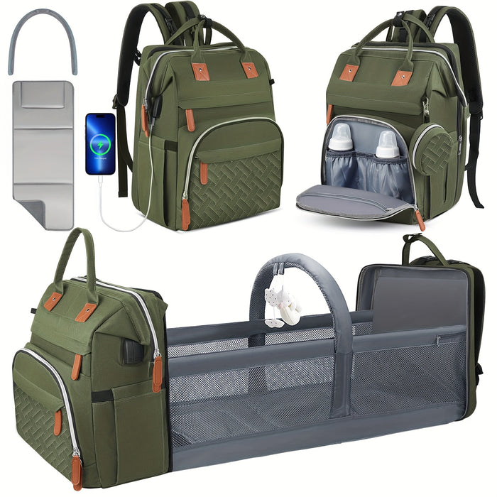 Diaper Bag Backpack With Changing Station - Baby Diaper Bags - Multifunctional Diaper Backpack, Pacifier Case, Large Capacity, Green - For New Parents - Suitable for Everyday Use & Travel - Perfect Gift for Baby Shower, Hallo
