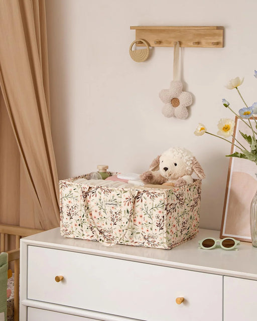 Floral Diaper Caddy Organizer, Cotton Baby Basket, Gift for Baby Shower, Newborn Essentials, Pastoral Daisy