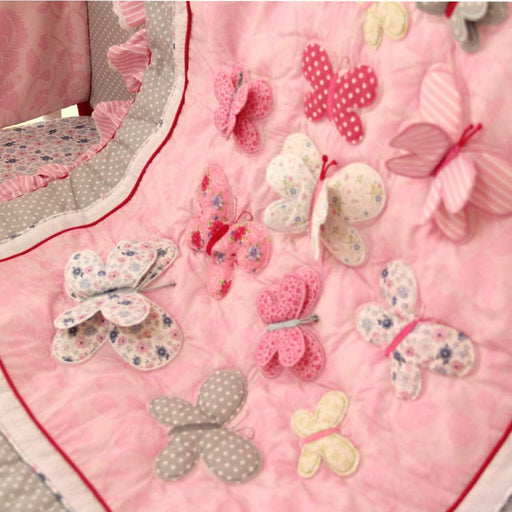 Pink Butterfly Floral Crib Bedding Sets for Girls | 4 Piece Nursery Set | Comforter, Fitted Crib Sheet, Crib Skirt, Diaper Stacker Included