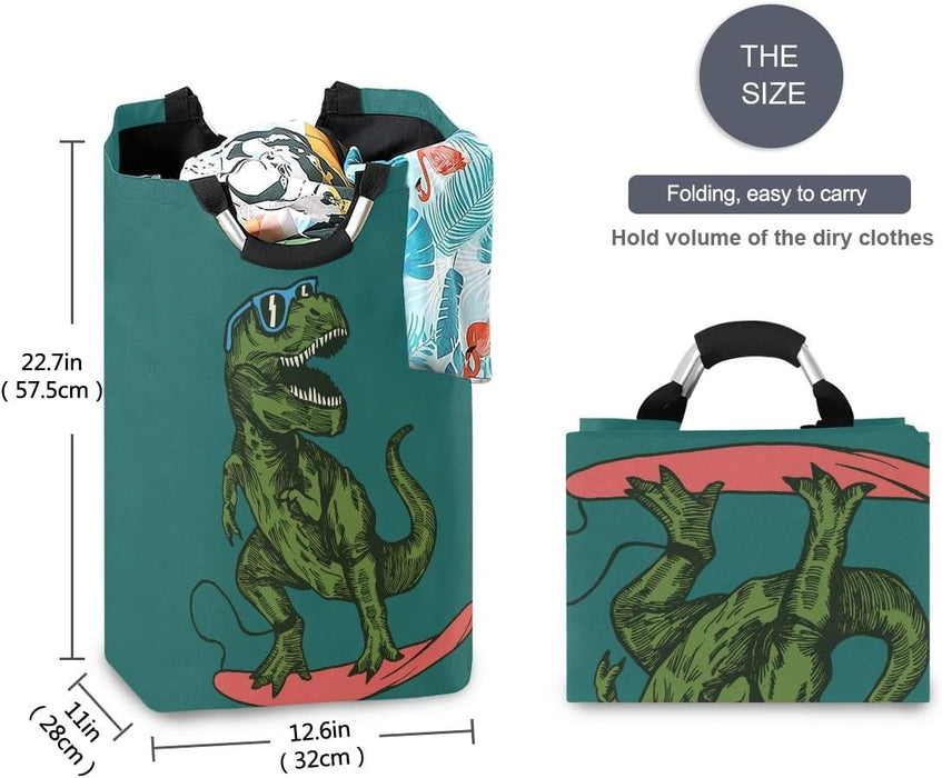 Large Storage Basket with Handles Collapsible Organizer Bin Laundry Hamper for Nursery Clothes Toys, Skateboard Dinosaur