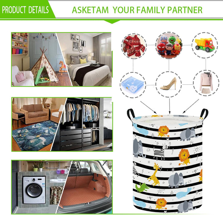 Baby Laundry Hamper & Kids Basket - Cute Waterproof Storage Bin, Kid-Friendly Clothes Organizer, Toys Box, and Playful Room Decor (Animal Jungle)