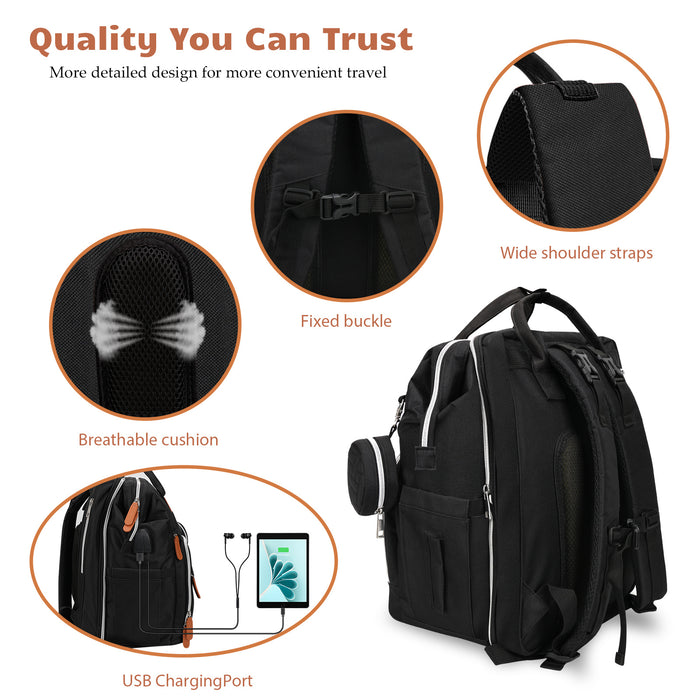 Diaper Bag Backpack With Changing Station, Baby Diaper Bags, Baby Shower Gifts, Multifunctional Diaper Backpack, Pacifier Case, Large Capacity, Black