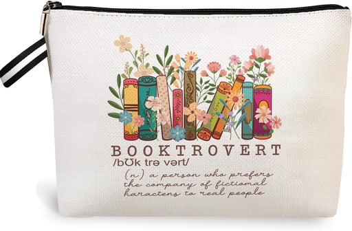 Booktrovert Cosmetic Bag Book Lovers Gifts Funny Wildflowers Book Reading Makeup Bag Bookworm Gift Travel Cosmetic Bag for Women Girl Birthday Graduation Gift (Wildflowers-6Jm263)