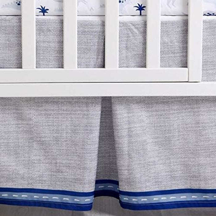 3 Piece Baby Crib Bedding Set, Dinosaur Standard Size Crib Set, Nursery Bedding for Boys, Crib Sheet, Comforter, Crib Skirt, 28" X 52", Blue/Grey