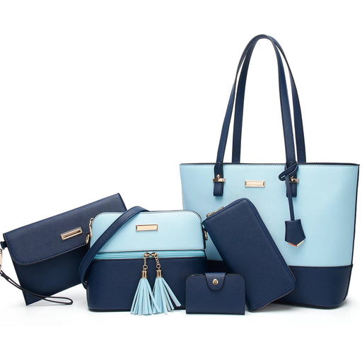 Women'S Pu Leather Alligator Grain Tote Handbag, Blue