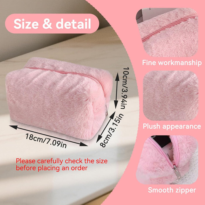 Fluffy Cosmetic Bag Plush Makeup Bag Cute Makeup Tool Storage Bag Makeup Pouch Portable Cosmetics Case for Girls Women(Pink )
