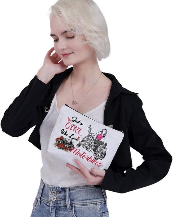 Motorcycle Girl Gifts Just a Girl Who Loves Motorbikes Makeup Cosmetic Bag Motorbike Lover Gifts Motorcycle Rider Gifts (Motorbikes Girl Gifts)