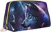 Large Travel Makeup Bag - Feathered Wolf Pvc Leather Cosmetic Bags for Women with Zipper, Portable Makeup Pouch Skincare Bag Toiletry Bag for Women
