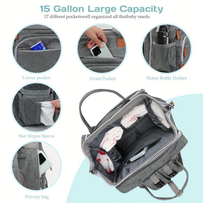 Diaper Bag Backpack With Changing Station, Baby Diaper Bags, Baby Shower Gifts, Multifunctional Diaper Backpack, Pacifier Case, Large Capacity, Grey, As Halloween, Chrismas Gift