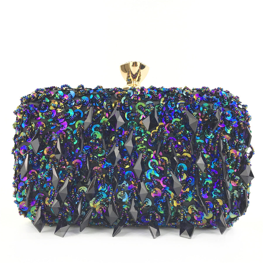Hand-Held Evening Bag Handmade Double-Sided Bead Embroidery Bag Sequin Bag Ladies Evening Bag