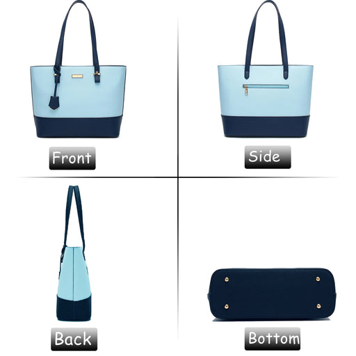 Women'S Pu Leather Alligator Grain Tote Handbag, Blue