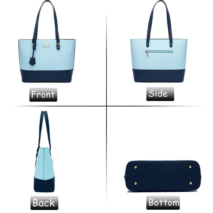 Women'S Pu Leather Alligator Grain Tote Handbag, Blue