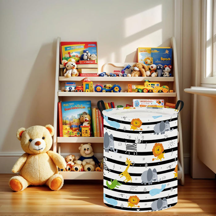 Baby Laundry Hamper & Kids Basket - Cute Waterproof Storage Bin, Kid-Friendly Clothes Organizer, Toys Box, and Playful Room Decor (Animal Jungle)