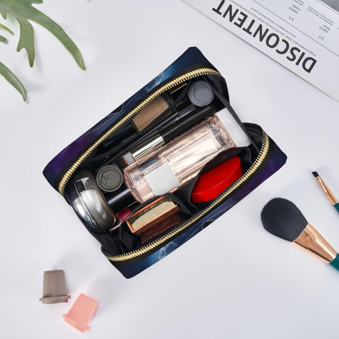 Large Travel Makeup Bag - Feathered Wolf Pvc Leather Cosmetic Bags for Women with Zipper, Portable Makeup Pouch Skincare Bag Toiletry Bag for Women