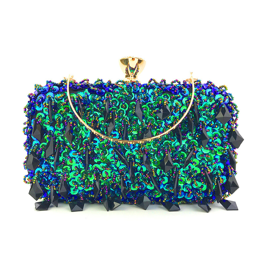 Hand-Held Evening Bag Handmade Double-Sided Bead Embroidery Bag Sequin Bag Ladies Evening Bag
