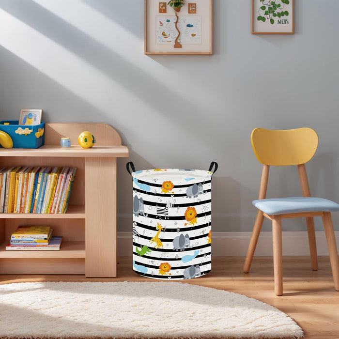 Baby Laundry Hamper & Kids Basket - Cute Waterproof Storage Bin, Kid-Friendly Clothes Organizer, Toys Box, and Playful Room Decor (Animal Jungle)