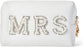 Bride Makeup Bag,Bride Bag MRS White Makeup Bag,Pearl Letter Patch Cosmetic Bag,Toiletry Bag Skincare Bag PU Leather Makeup Bag Zipper Purse,Bride to Be Gifts,Bride Gifts,Engagement Gifts for Women