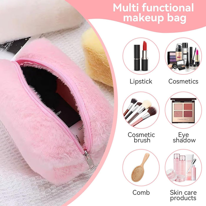 Fluffy Cosmetic Bag Plush Makeup Bag Cute Makeup Tool Storage Bag Makeup Pouch Portable Cosmetics Case for Girls Women(Pink )