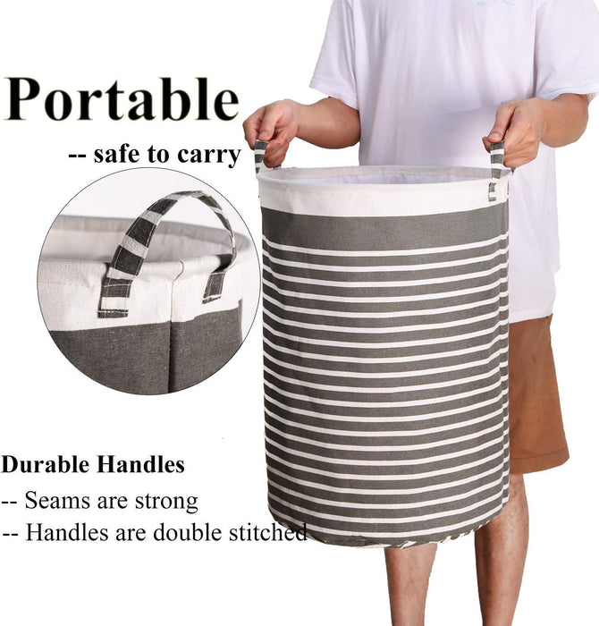 Waterproof Fabric Laundry Hamper Collapsible, 22 Inch Tall Grey Thickened Canvas Dirty Clothes Hampers for Bedroom, Kids Room Storage