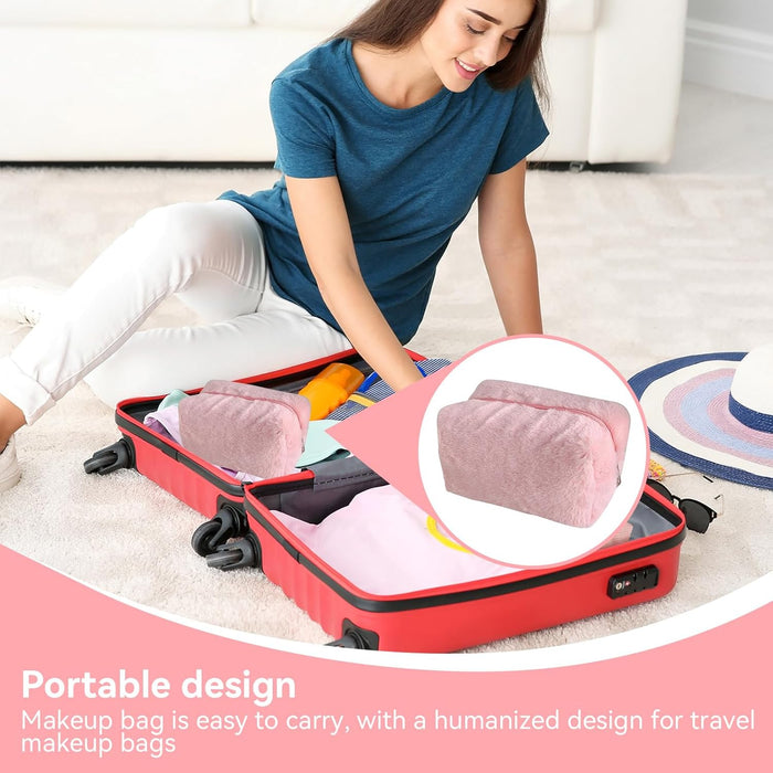Fluffy Cosmetic Bag Plush Makeup Bag Cute Makeup Tool Storage Bag Makeup Pouch Portable Cosmetics Case for Girls Women(Pink )