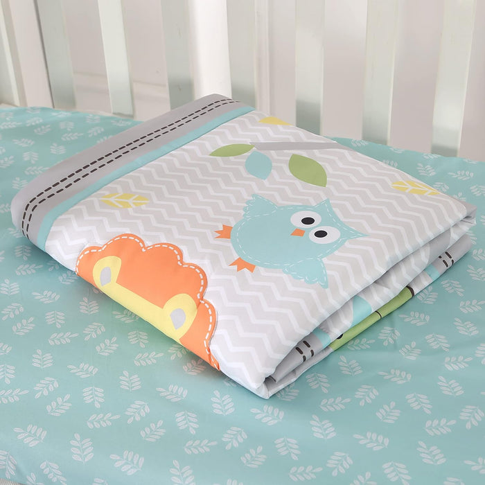 Grey Giraffe Crib Bedding Set for Boys Girls 3 Piece Lion Bird Monkey Animals Infant Nursery Baby Crib Comforter Set with Crib Bed Quilt Fitted Sheet Skirt Set for Standard Size Crib