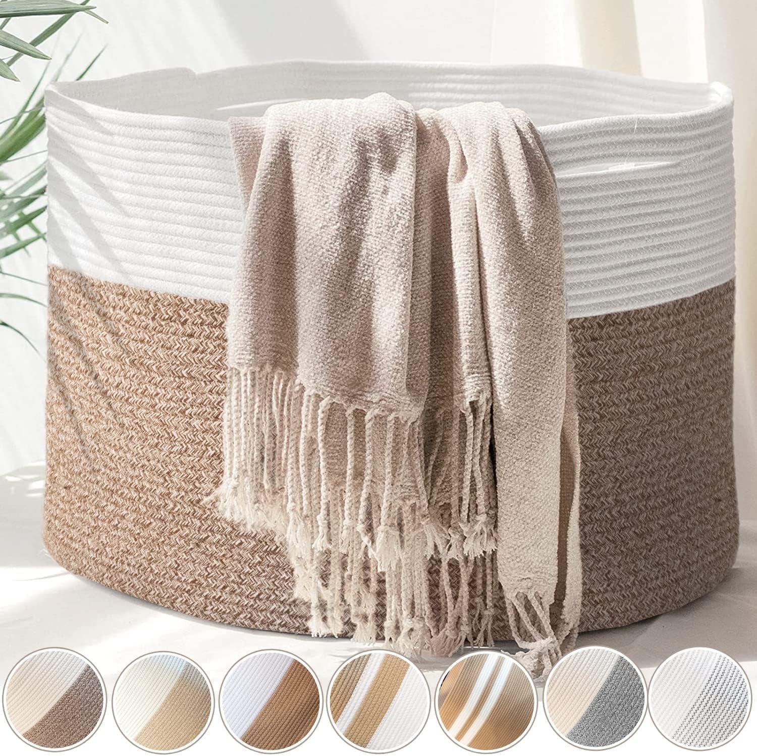 Throw Blanket Basket for Living Room | Xxxlarge Rope Basket for Storage | Large Woven Basket for Storage | Pillow Basket & Blanket Holder for Bedroom | Woven Laundry Hamper Basket - 22" X 14"