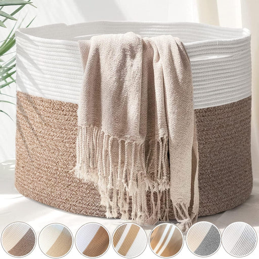 Throw Blanket Basket for Living Room | Xxxlarge Rope Basket for Storage | Large Woven Basket for Storage | Pillow Basket & Blanket Holder for Bedroom | Woven Laundry Hamper Basket - 22" X 14"