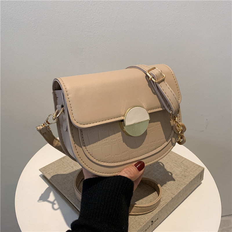 French Semi-Circle New Texture  Shoulder Saddle Bag