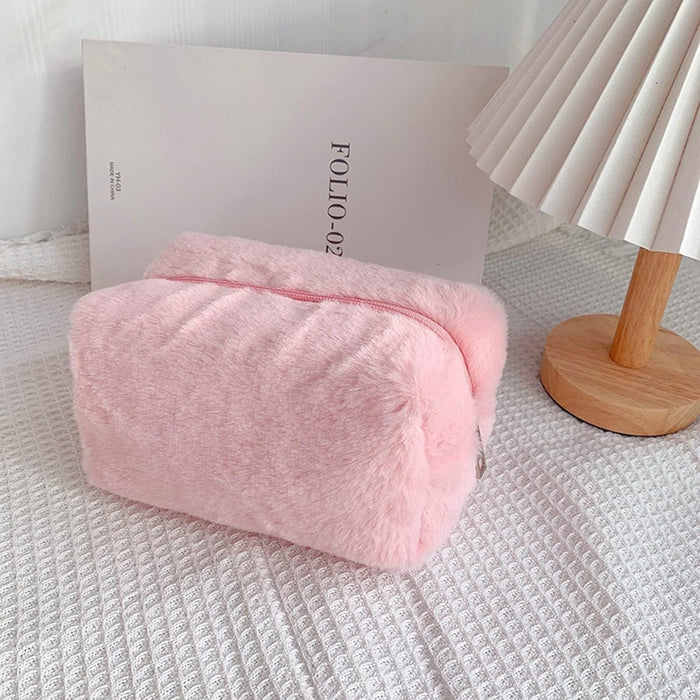 Fluffy Cosmetic Bag Plush Makeup Bag Cute Makeup Tool Storage Bag Makeup Pouch Portable Cosmetics Case for Girls Women(Pink )